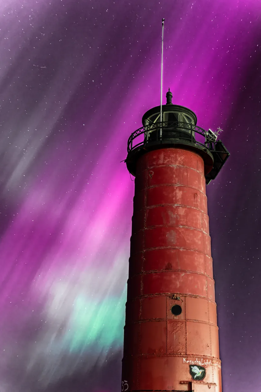 North Pier Lights — Kenosha's North Pier Lighthouse under a night sky