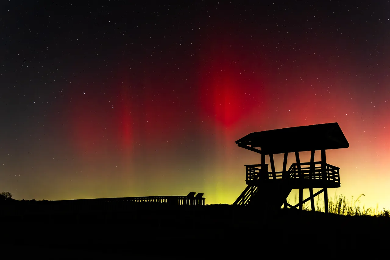 Northern Lights Over Bong — Northern lights dancing over Bong Recreation Area in western Kenosha County