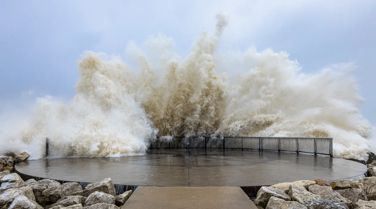 Lake Michigan Wave Explosion — A wave exploding over the Kenosha lakefront